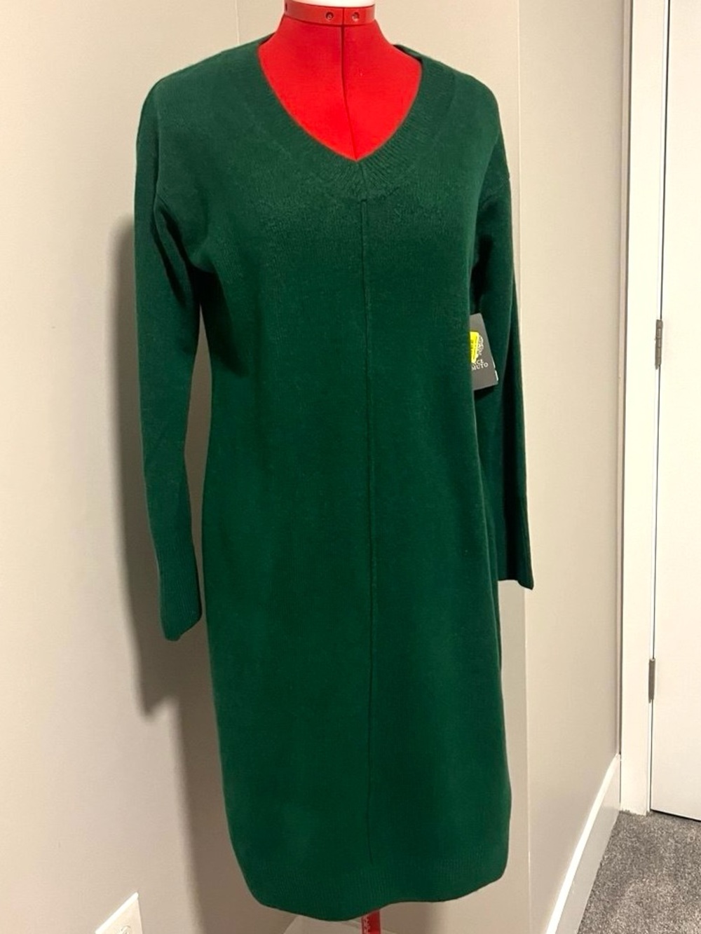 Classic V-Neck Green Knit Dress size S-M